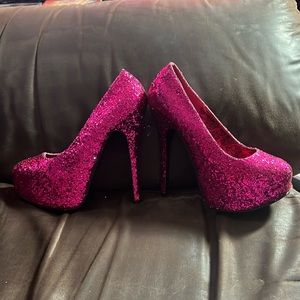 Bordello hot pink glitter platform heels